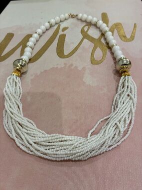 White Multi-Strand Beaded Necklace - Brand Unknown